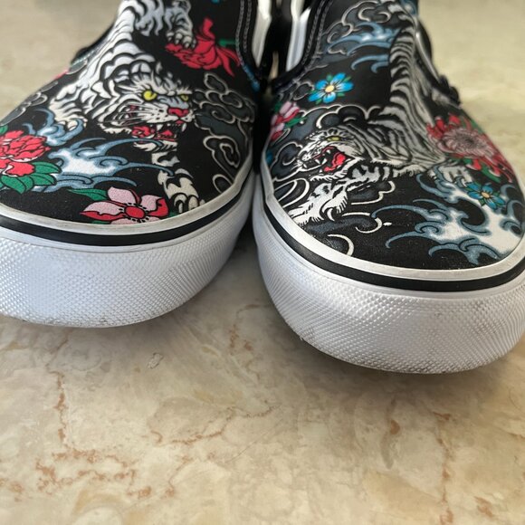 Vans Sz 9.5 Mens 11 Wmns White Tiger Floral Tattoo Slip On Sneaker - Picture 3 of 15